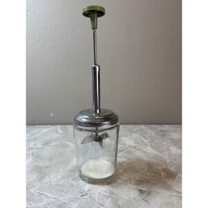 Vintage‎ Acme Food And Nut Chopper Glass Jar Measuring Cup Green Handle USA Made